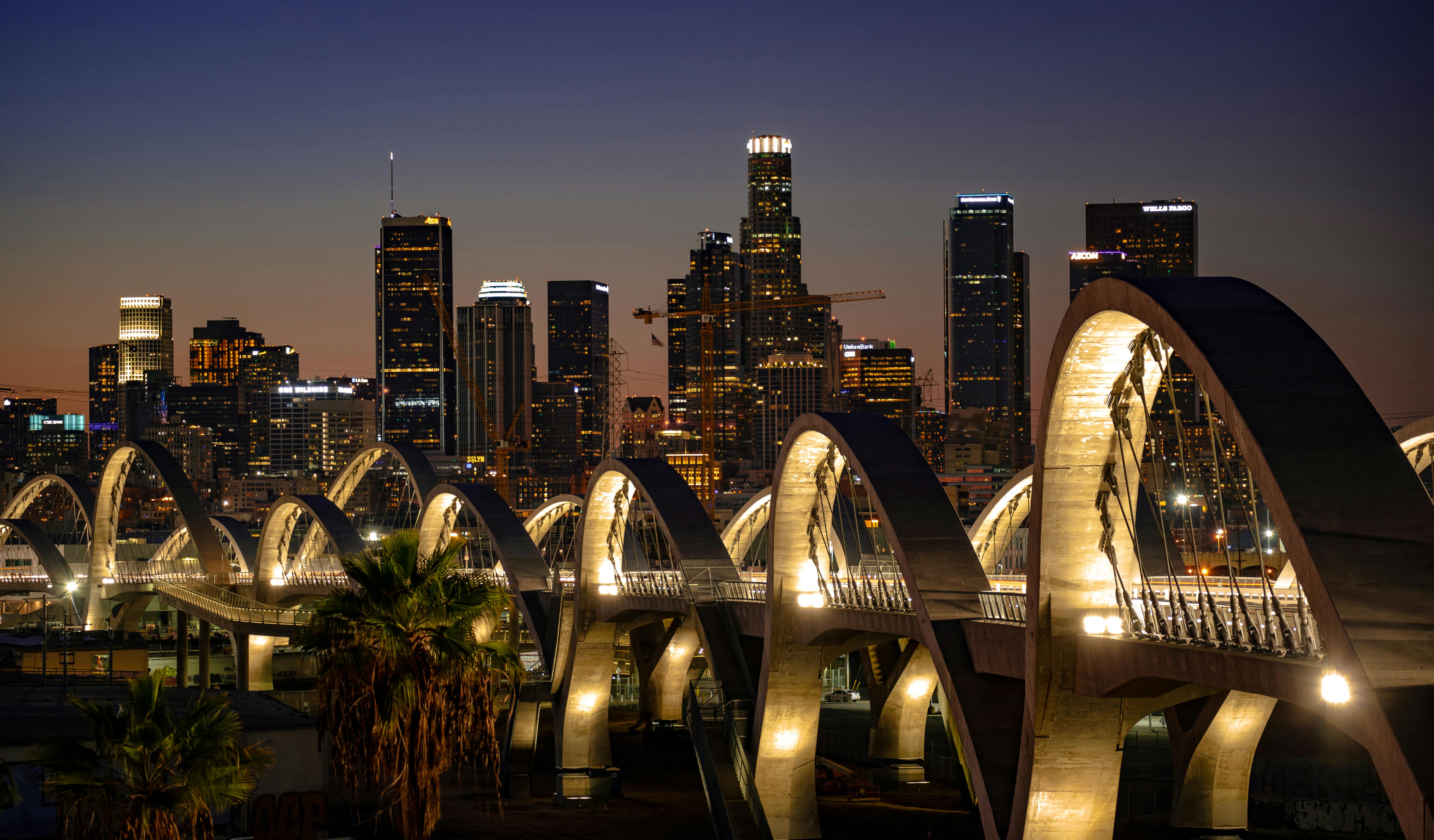 6th Street Viaduct night skyline — HIRECAR